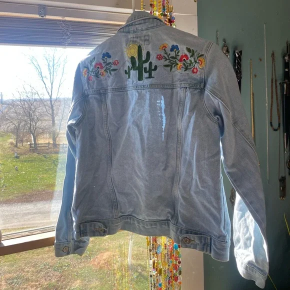 Forever 21 Light Blue Denim Jacket with Cactus Embroidery - Picture 2 of 4